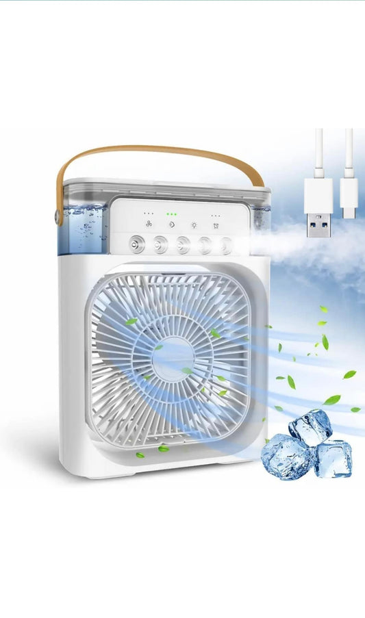 Portable Mini Air Cooler with USB Power & Misting – 3 Speed, 360° Rotation, LED, and Water Tank for Desk/Home/Office