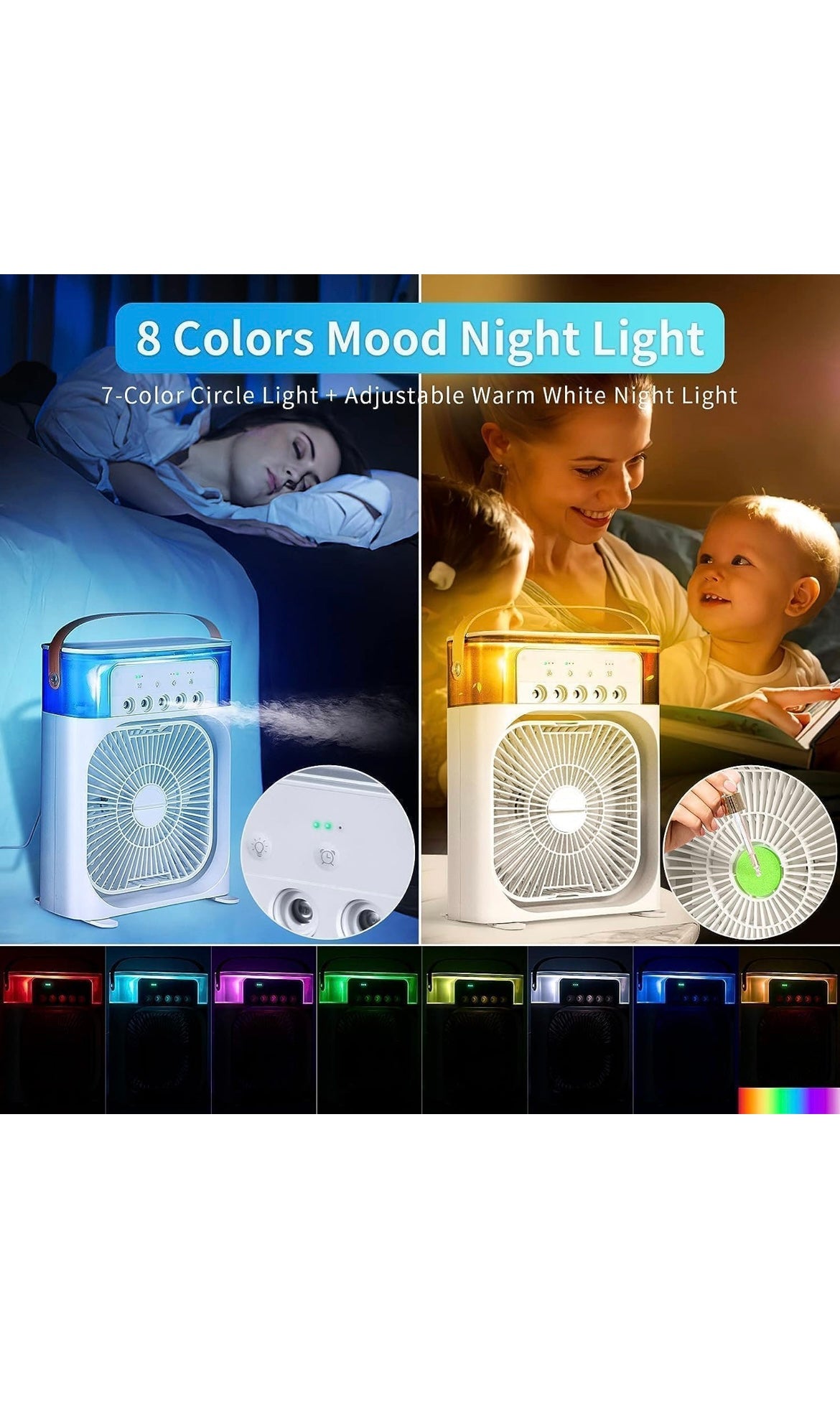 Portable Mini Air Cooler with USB Power & Misting – 3 Speed, 360° Rotation, LED, and Water Tank for Desk/Home/Office